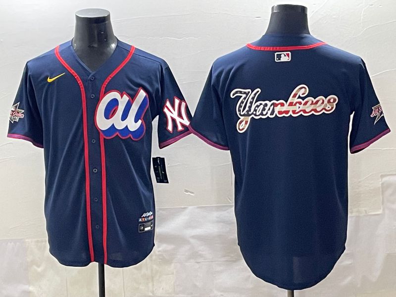 Men 2025 New York Yankees Blank Drak Blue All star Blank Blue Nike MLB Jersey style 4->new york yankees->MLB Jersey